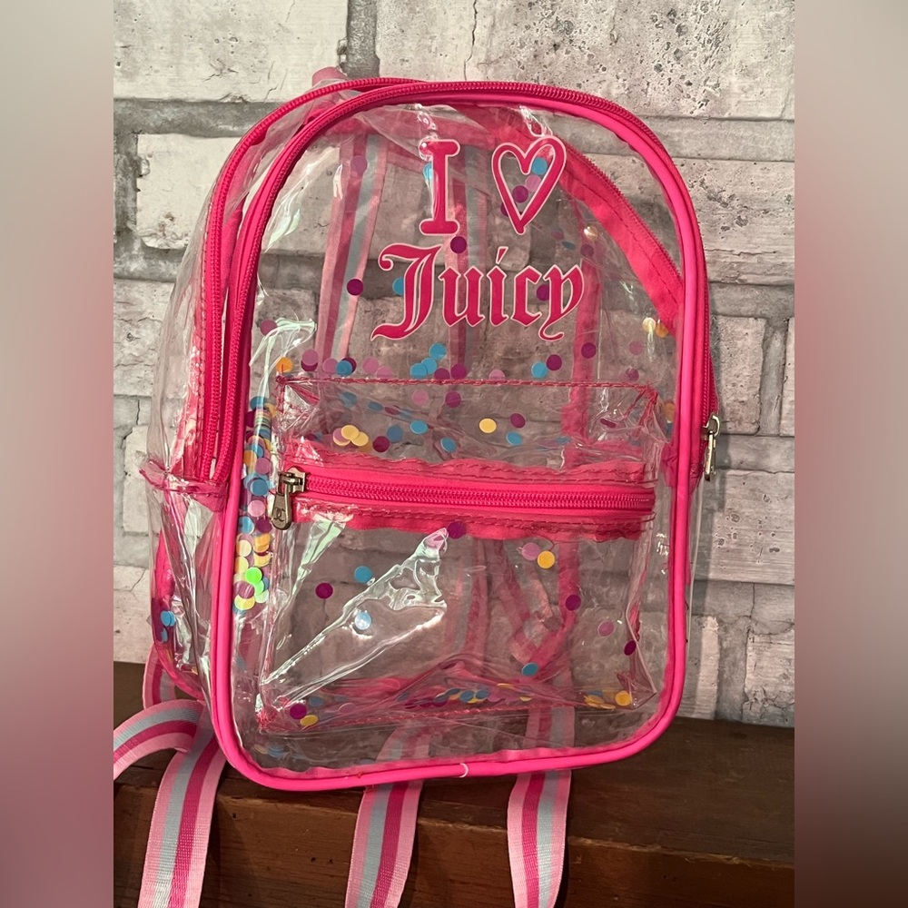 Juicy Couture Pink Mini Backpack Clear Vinyl Sequin Confetti - Picture 1 of 9